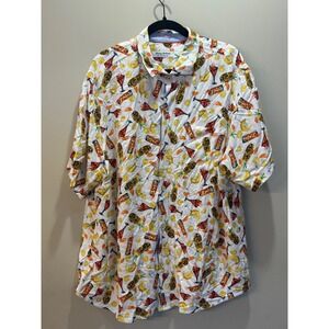 Tommy Bahama Mens XXL Short Sleeve Button Up Shirt Tiki Cocktail Print White